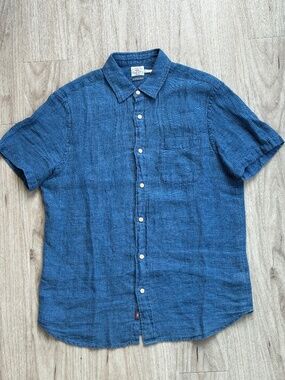 Faherty Palma Linen Shirt - Basketweave Indigo